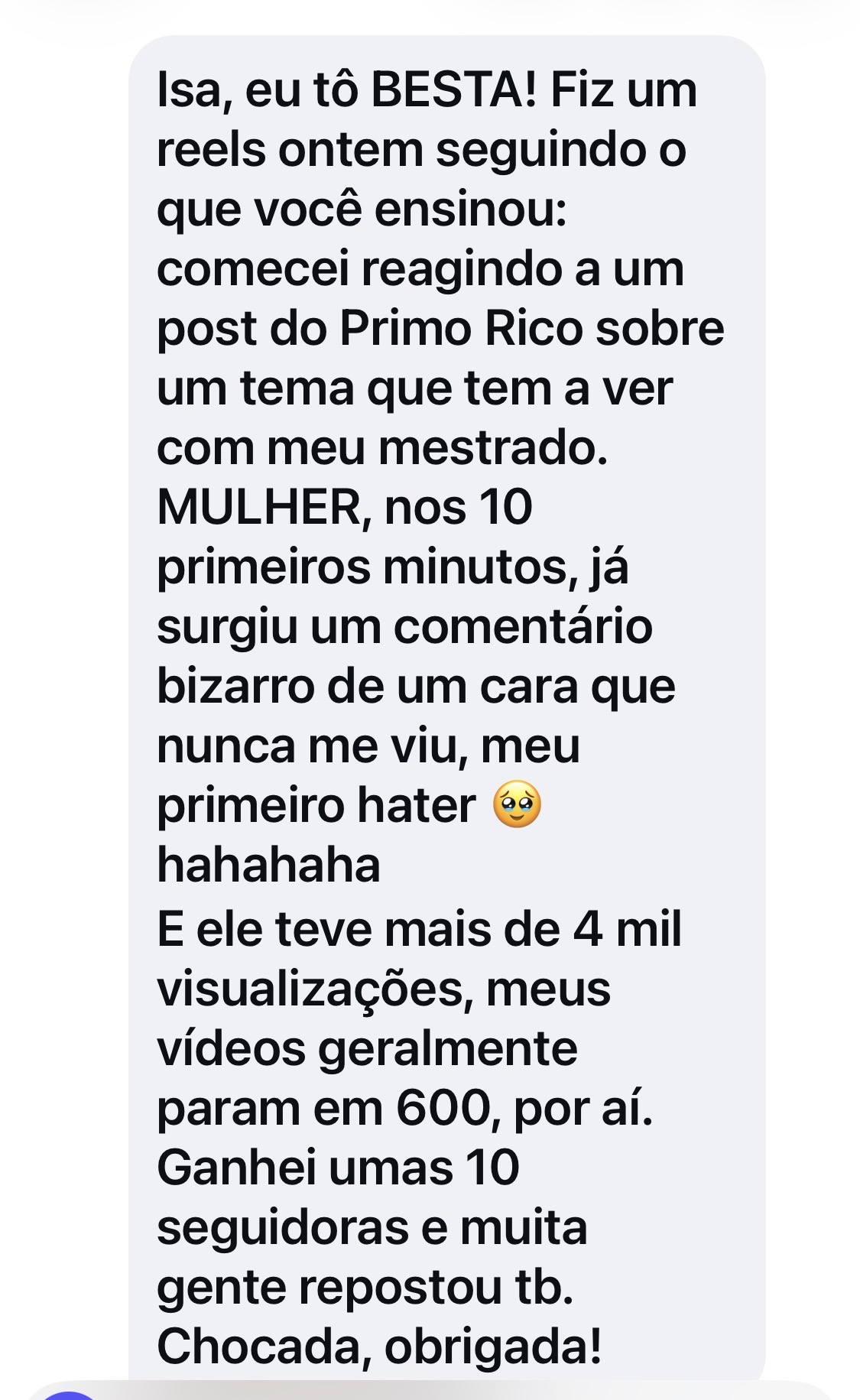 Depoimento de aluna do Fábrica